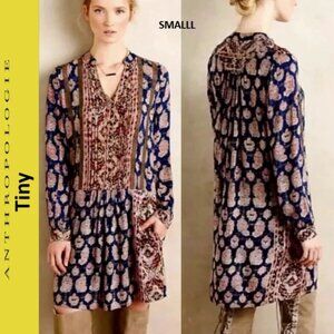 Anthropologie TINY Navy Multicolor Paquerette Button Down Mini Shirt Dress